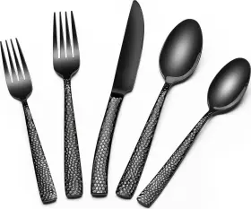 Xike-0103us Ewfen Black Hammered Silverware Set 20-piece Stainless Steel Wave Flatware For 4