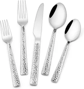 Xike-1004ca Ewfen Hammered Silverware Set 40-piece Stainless Steel Square Mirror Finish