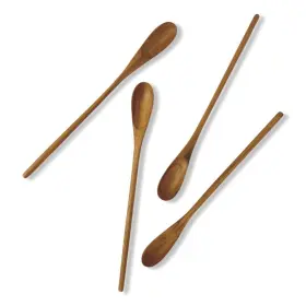 Faay 857124837416 4 Pcs 9.5 Inch Long Teak Spoon Chef Testing Spoons Handcrafted Cocktail Stirr