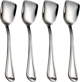 Faderic 313047493439 Dessert Spoons Square Head 18/10 Stainless Steel Spoon Set Of 4 Ice Cre