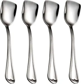 Faderic 705353204128 Dessert Spoons 18/10 Stainless Steel Spoon Set Of 4 Square Head Ice Cream