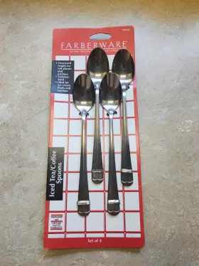 36606 Farberware Nos Faberware Tea Spoon Set 4 Long Handle Stainless Steel Floats Ice Cream