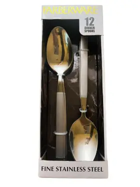 Farberware 814550048159 12 Alexandria Glossy Stainless Soup Dinner Spoons Frosted Handles