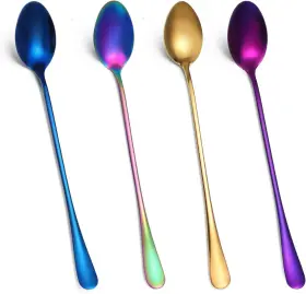 4pugrbin Fdclixuvol 4 Pcs Long Handle Ice Tea Spoons 9.5 Inches Stainless Steel Rainbow