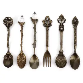 Fditen9xpift3w-14 Fdit 6pcs/set Vintage Carved Coffee Spoon Teaspoon Retro Zinc Alloy Dessert