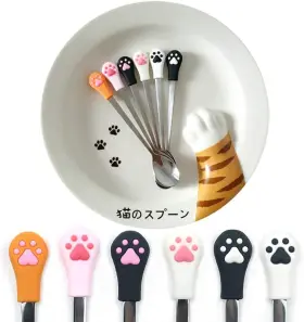 Feb.7 744110581034 Silicone Head Cat Paw Design Stainless Steel Coffee/tea Spoon Tableware Flatware