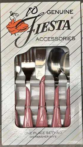 402222-0 Fiesta New Fiestaware Rose Flatware 5pc Place Setting 1991 Vtg Nos
