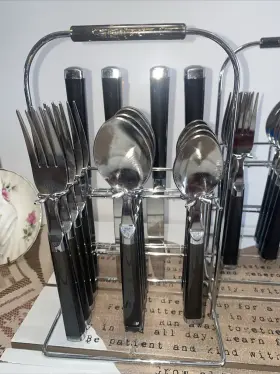 Fiesta 719978977305 Black Stainless 16-piece Flatware Set With Caddy Service For 4