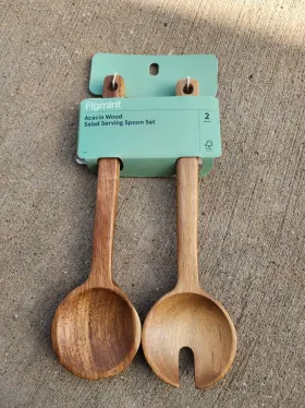 Figment 810118517235 Acacia Wood Salad Serving Set Wooden Spoon New