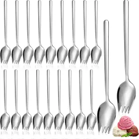 Wen-filltouch-725 Filltouch 20 Pcs Stainless Steel Sporks Salad Forks Long Handle Dessert Ice Cream Spoon