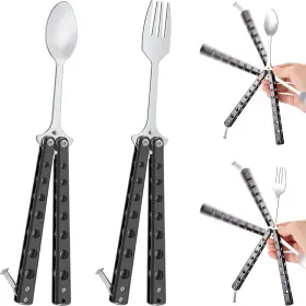 Du-flutesan-43698 Flutesan 313101635621 2 Pcs Butterfly Fork And Spoon Set Tactical Folding Stainless S