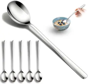 Flying Leaves 445028797717 Set Of 5 Premium Korean Soup Spoons 8 Inch 18/10 Stainless Steel Long Handle Ri