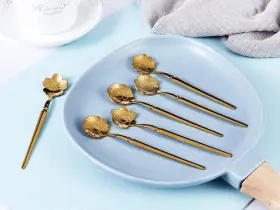 Flylin 709307541215 6 Pcs Flower Spoon Coffee Dessert Set Stainless Steel Tableware Creativ
