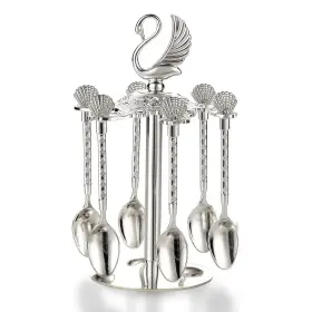 Flylin 709307921840 Decorative Swan Base Holder With 6 Spoons Teaspoons Coffee Dessert Set Fo