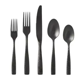 Fortessa 646292762150 Lucca Faceted Brushed Black 18/10 Stainless Steel 5 Piece Flatware Set Servi
