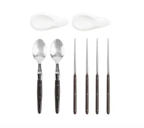French Home 692786820783 Wenge Wood Chopsticks Laguiole Spoons And Ceramic Rests Set Of 2 P