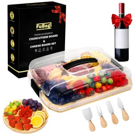 Cb-6compartment-us Fubegi Travel Charcuterie Board With Lid Portable Cheese Cover Accessories Gift Set