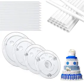 Fulanfudi 712417827018 28-piece Dowel Rods Set Includes 12 White Plastic And 4 Separator Plates