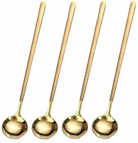 Genrice 445029819807 4 Pcs 6.7 Inches Coffee/ Tea Spoons Long Handle Gold Ice Espresso