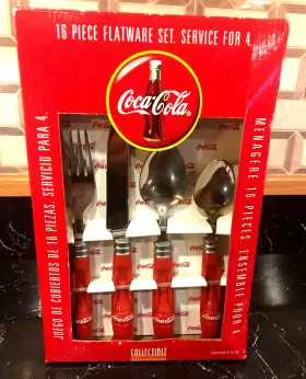 Gibson 085081557841 Stainless Steel And Red Plastic Coca Cola Flatware 16 Pieces New In Box