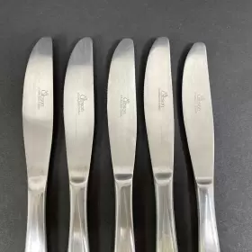 Gia44 Gibson Lot Of 5 Dnner Knives Stainless Flatware Plain Satin Outlined #3