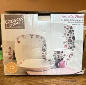 Gibson Home 085081179524 New In Box 16 Piece Rosetta Floral Ceramic Dinnerware Set