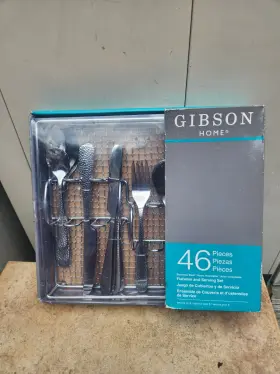 Gib051718 Gibson Home 46-piece Hammered Flatware And Serving Set / 8 Place Settings Tray