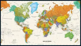 Globe Turner 697942005363 Contemporary World Wall Map In Spanish - 50 Inch X 28.5 Laminated