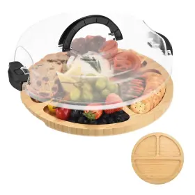 000528lkakl250609 Glokuuca Round Charcuterie Board With Lid And Handle - Portable Cheese For Trave