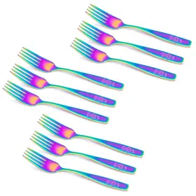 Glossyend 850013842056 9pcs Stainless Steel Rainbow Kids Forks Safe Flatware For Toddler Preschool