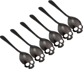 Go Lucky 7 744759980656 304 Stainless Steel Skull Sugar Spoon Dessert Tea Coffee Stirring Set Of 6