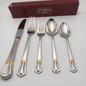 Gorham 021717413174 Chancelor Gold 5 Piece Place Set Stainless 18/8 Flatware Japan Nos Rare