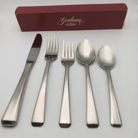 Gorham 070357221106 Tristan Satin 5 Piece Place Set Stainless 18/8 Flatware New Old Stock Vtg