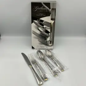Gorham 070357397320 Column Gold 5 Piece Place Set Stainless 18/8 Flatware Korea New Old Stock