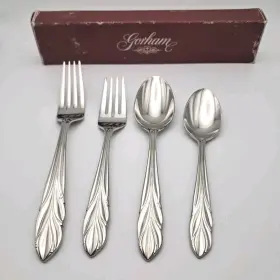 Gorham 070357402697 Willow 4 Piece Place Dinner Set Stainless Flatware Glossy Nos Vtg