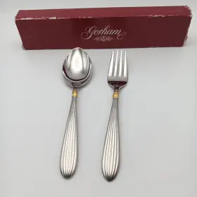Gorham 070357405100 Golden Squire Place Spoon And Salad Fork Stainless 18/8 Flatware Nos