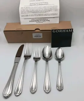 Gorham 070357536941 Larkwood 5 Piece Place Set Stainless Flatware Indonesia New Old Stock Vtg