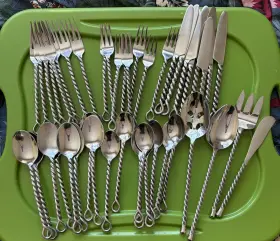34-346 Gourmet Settings Gs Silver Braid 18/10 Stainless Steel 44 Piece Flatware Set
