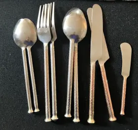 34-423 Gourmet Settings Set Of Hammered Copper And Stainless Steel 9 Pc Flatware #2