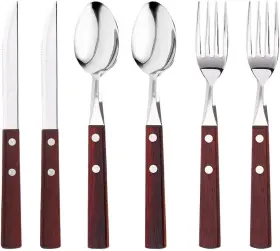Gracelife 715624284230 6-pack Wooden Handle Stainless Steel Cutlery Set Forks Spoons Knives