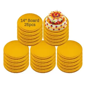 Green Harvest 851042002633 14 In Round Gold Scalloped Cake Boards 25pcs 3mm Thick For Cakes Pies Heavy