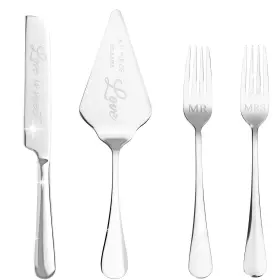 Gurudar 768599169392 Silver Wedding Cake Knife And Server Set With Forks Bridal Engagement Gift