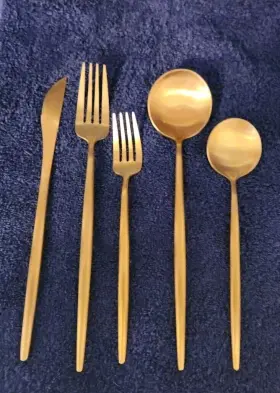 Hsfb70g20sb Hampton Forge Skandia Zephyr Satin Gold Flatware 45 Pieces