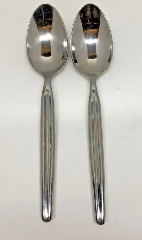 Hsv15 Hampton Silversmiths Stainless Ribbed Flatware Lot Of 2 Tablespoon Spoon