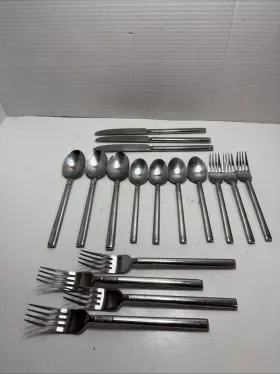 Hsv175 Hampton Silversmiths Stainless Basketweave Band / Knife Forks Spoon 17pcs