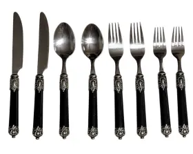 Oiuytre34567890 Hampton Silversmiths Oiuytre34567890- Vtg San Remo Black Stainless 228 Mid-evil Flatware Set Of 8