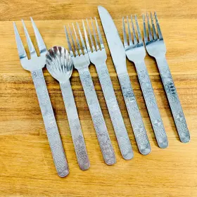 Haf28 Hanford Forge 7 Pc Salad Dinner Fork Knife Sugar Spoon Stainless Flatware