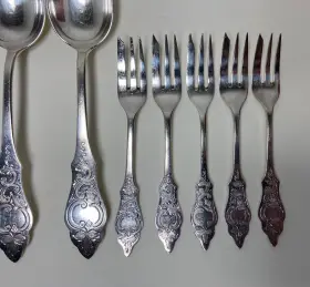 Hne1 Hanseat 13 Pcs German Silverplate Scrolls Flatware Lot Forks Server Spoons #2