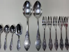 Hne1 Hanseat 13 Pcs German Silverplate Scrolls Flatware Lot Forks Server Spoons #3