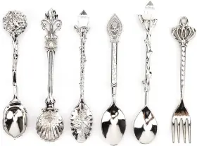 Haosiekdh2oc3gi9-12 Haosie 6pcs Vintage Coffee Spoons Tea Spoon Fork Set Zinc Crystal Mini Fancy